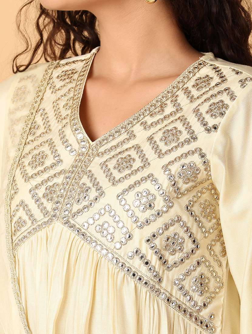 women mirror work v neck a-line kurta - 21705600 -  Standard Image - 5