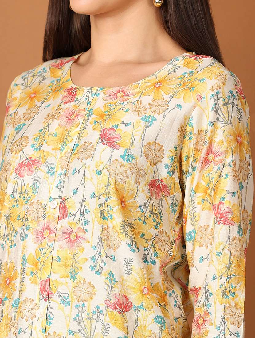 women floral printed three quarter sleeve straight kurta - 21705605 -  Standard Image - 5