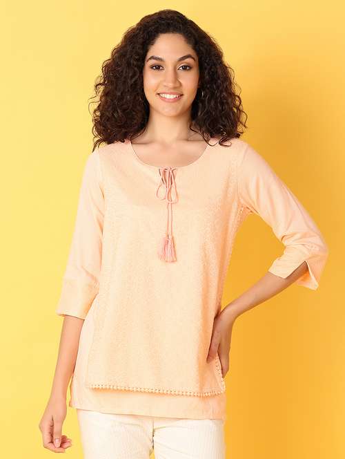 women peach embroidered layered top - 21705612 -  Standard Image - 0
