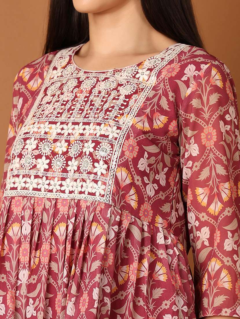 women maroon floral printed flared kurti - 21705615 -  Standard Image - 5