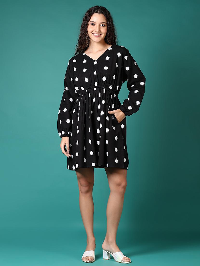 women printed long sleeves a-line dress - 21705620 - Standard Image - 3