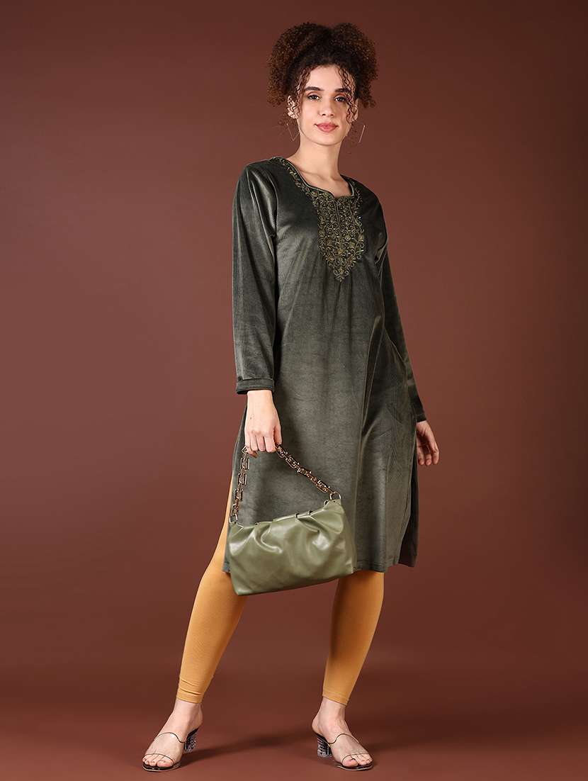women embroidered long sleeves woolen kurta