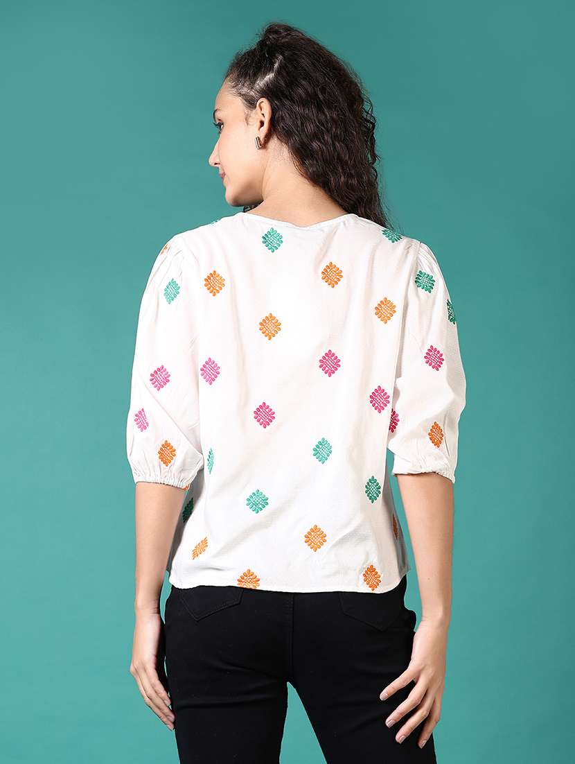 women embroidered puff sleeves regular top - 21705631 -  Standard Image - 3