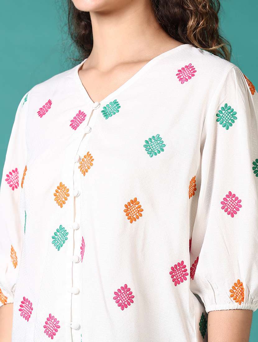 women embroidered puff sleeves regular top - 21705631 -  Standard Image - 5