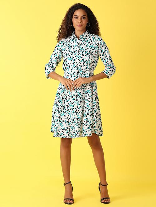 women printed collared a-line dress - 21705652 -  Standard Image - 0