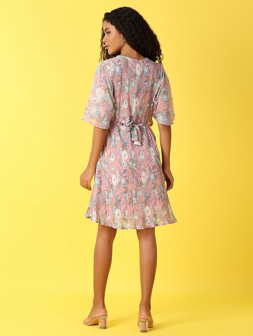 women printed tie up neck a-line dress - 21705653 - Standard Image - 3
