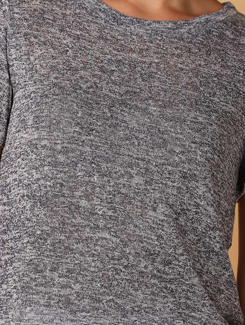 women grey solid short sleeve top - 21705662 -  Standard Image - 5