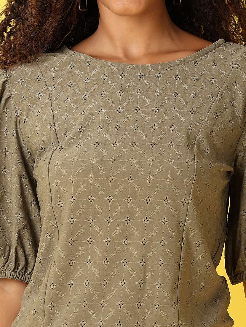 women solid cut out detailed puff sleeves top - 21705668 -  Standard Image - 5