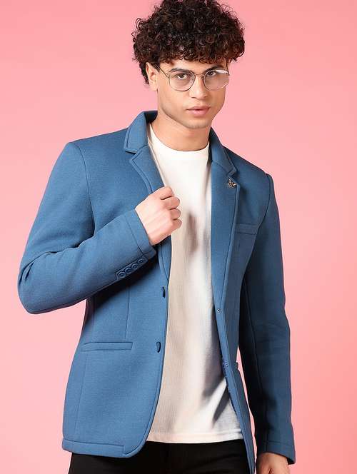 men solid lapel collar single breasted casual blazer - 21705751 -  Standard Image - 0