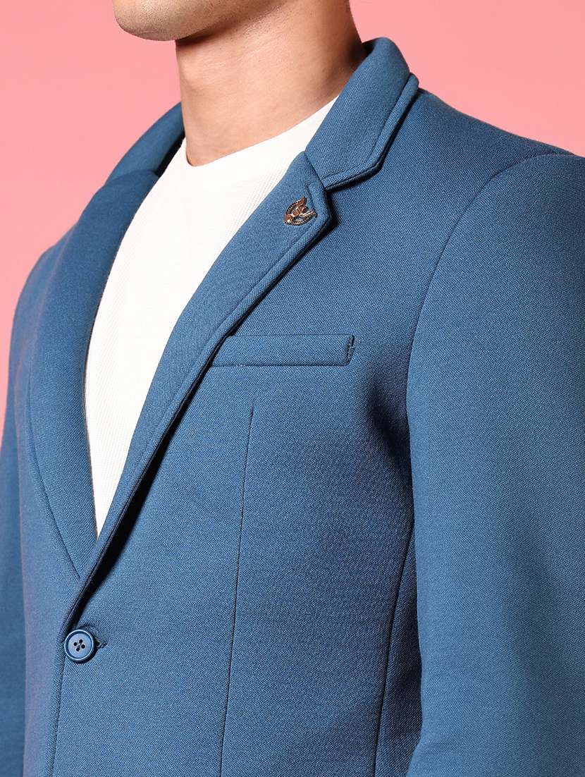 men solid lapel collar single breasted casual blazer - 21705751 -  Standard Image - 3