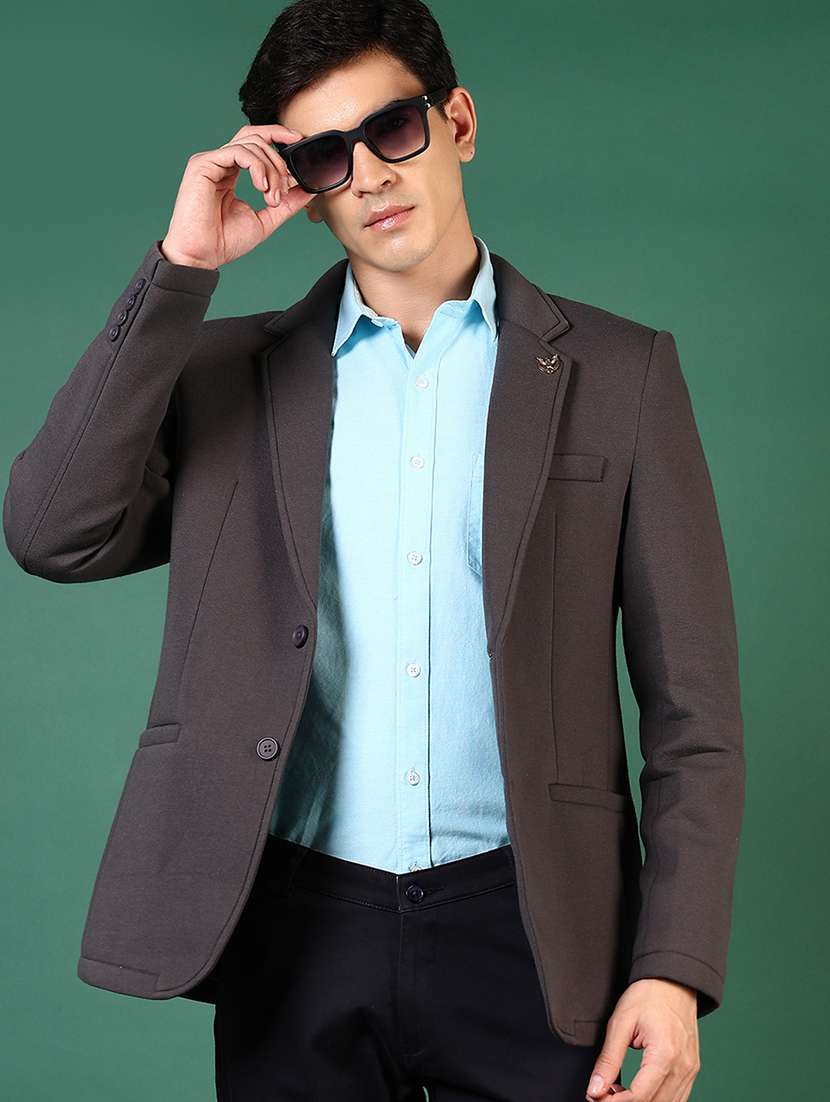 men solid lapel collar single breasted casual blazer - 21705752 -  Zoom Image - 0