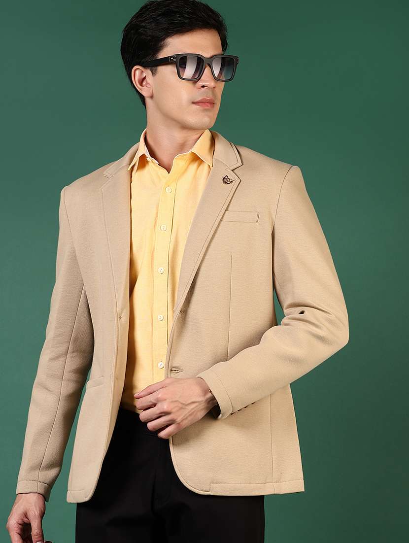 men solid lapel collar single breasted casual blazer