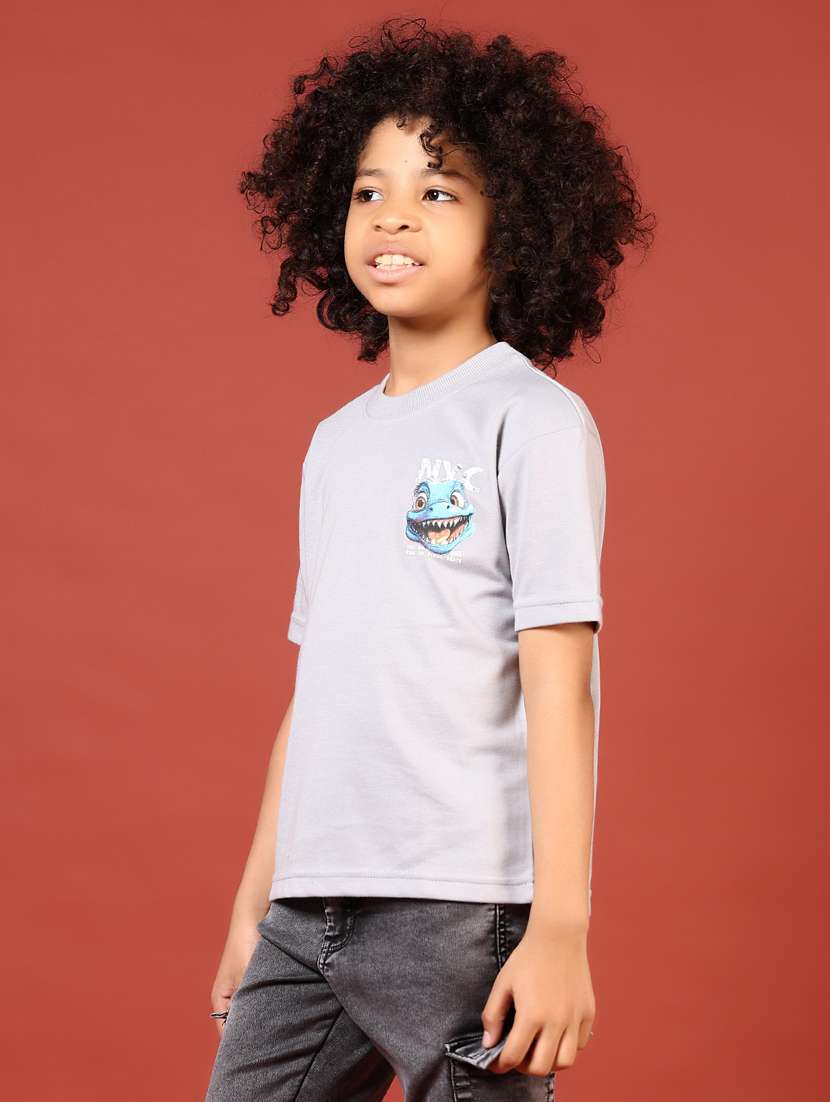 boys grey front & back print round neck t-shirt - 21705762 -  Standard Image - 3
