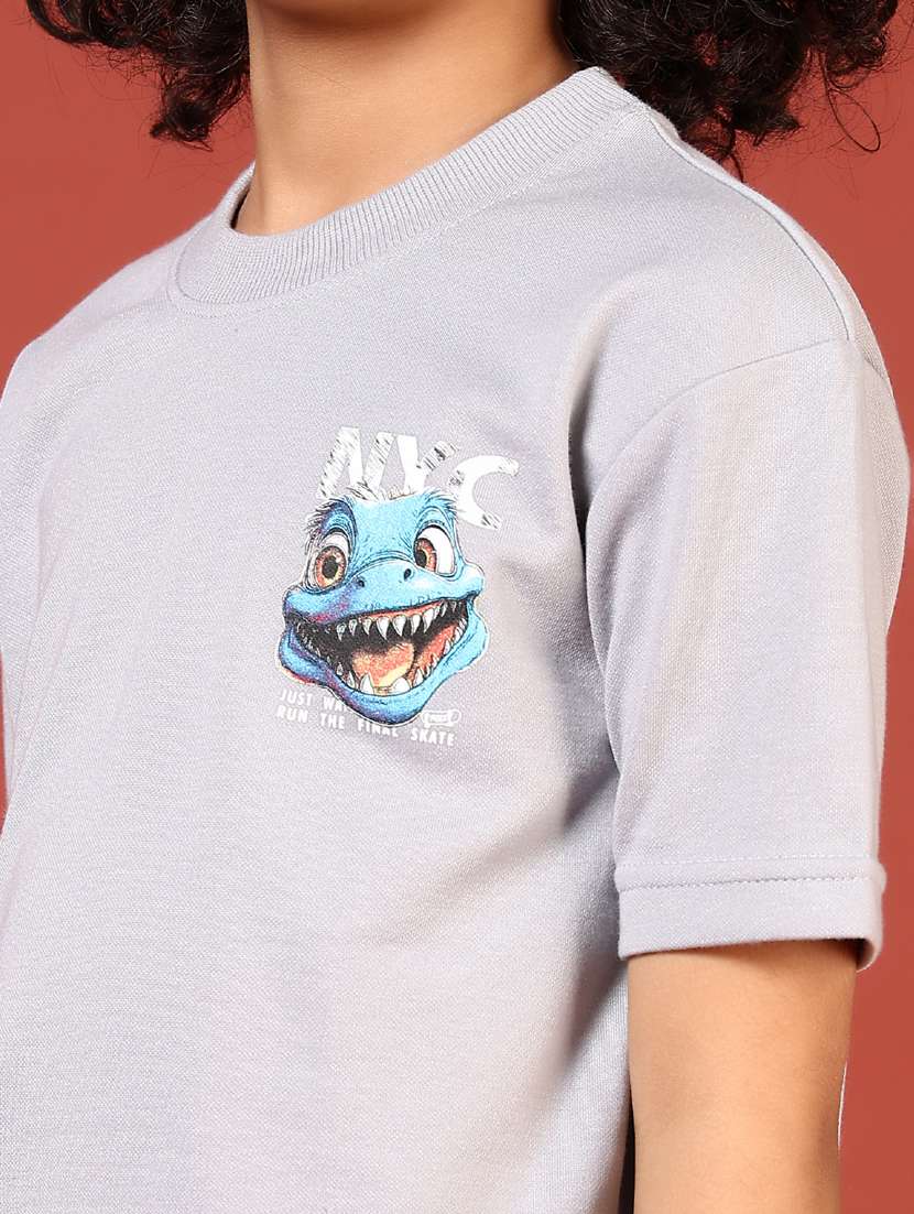 boys grey front & back print round neck t-shirt - 21705762 -  Standard Image - 5