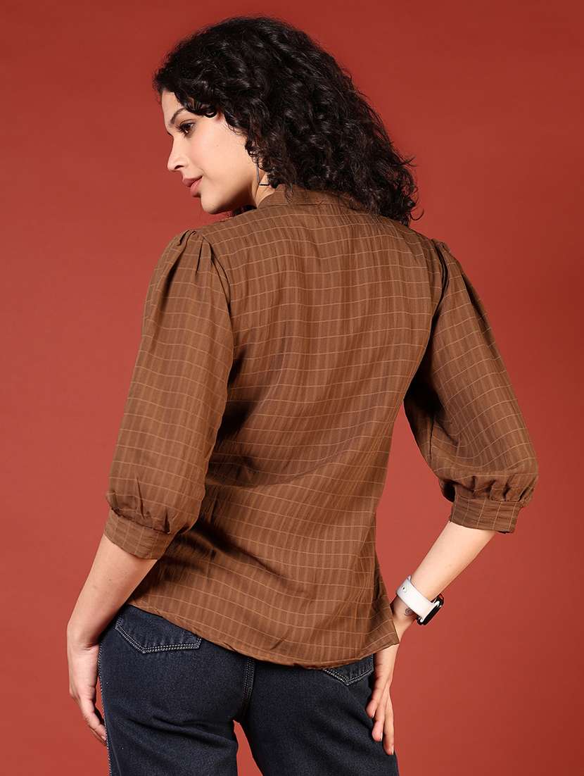 women checkered mandarin neck a-line top - 21705781 -  Standard Image - 3