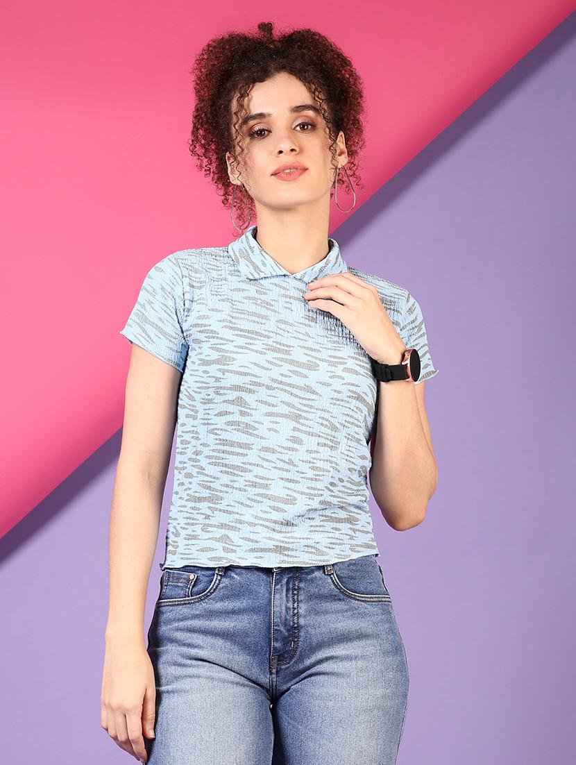 women printed collared crop top - 21705783 -  Zoom Image - 0