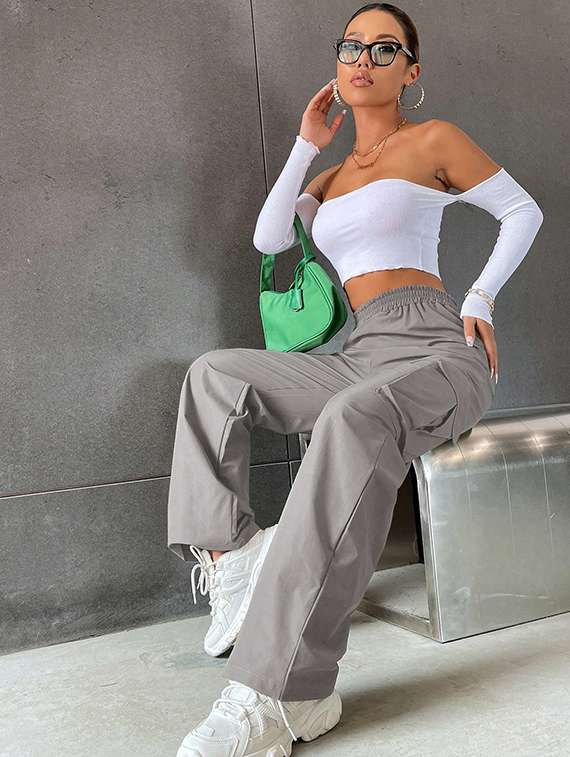 women solid high rise cargo - 21706235 - Standard Image - 3