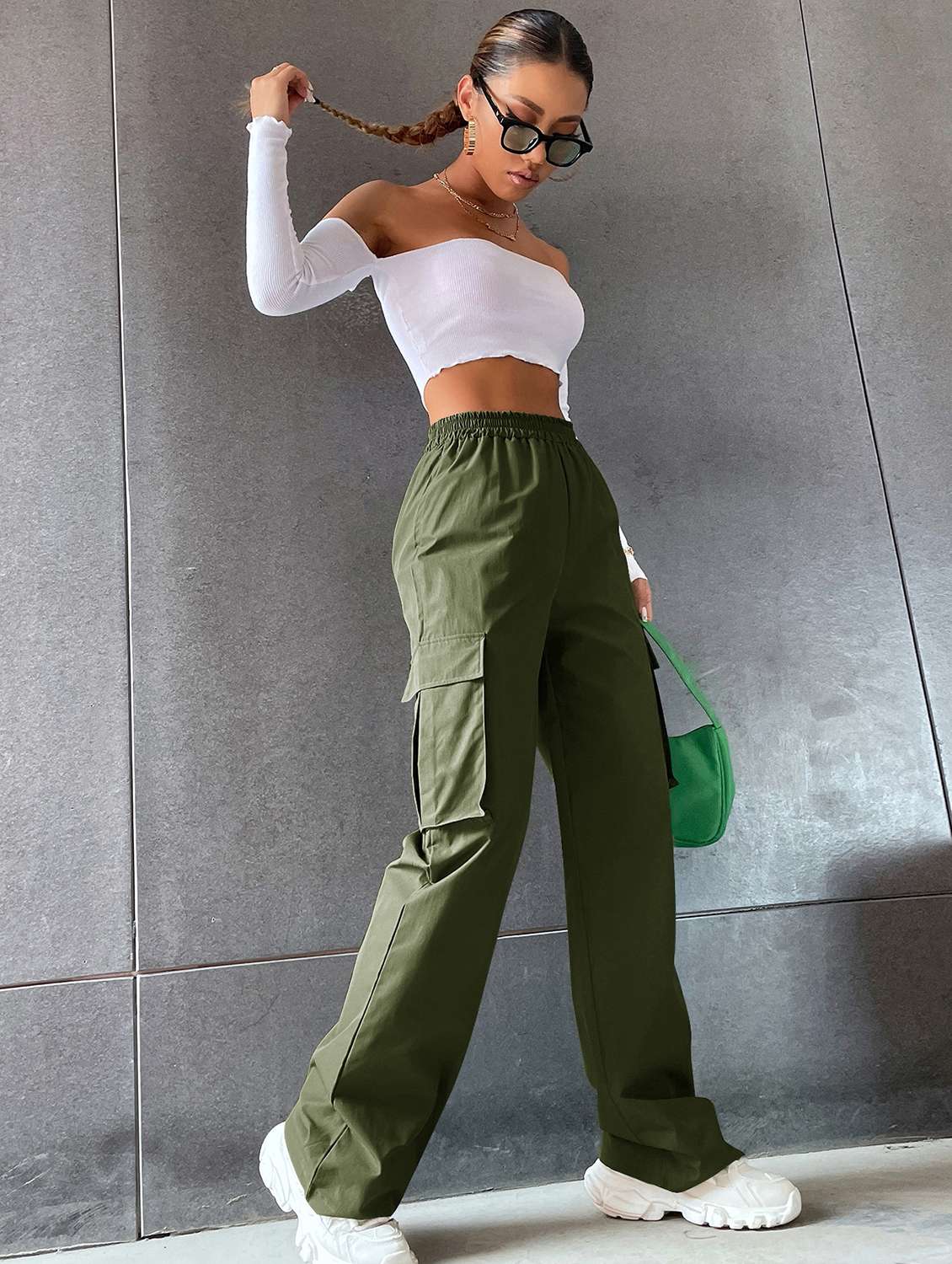 women high rise solid cargo - 21706236 - Standard Image - 3