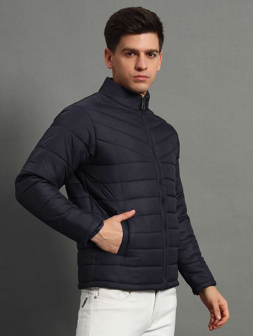men long sleeves solid puffer jacket