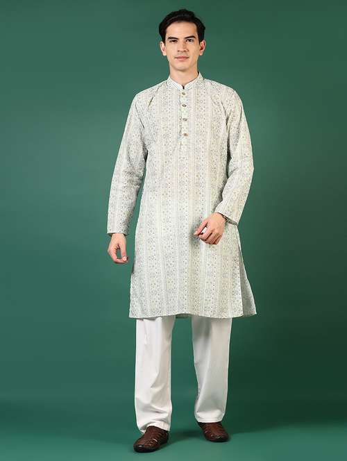 men printed long sleeves kurta pyjama set - 21706742 - Standard Image - 0