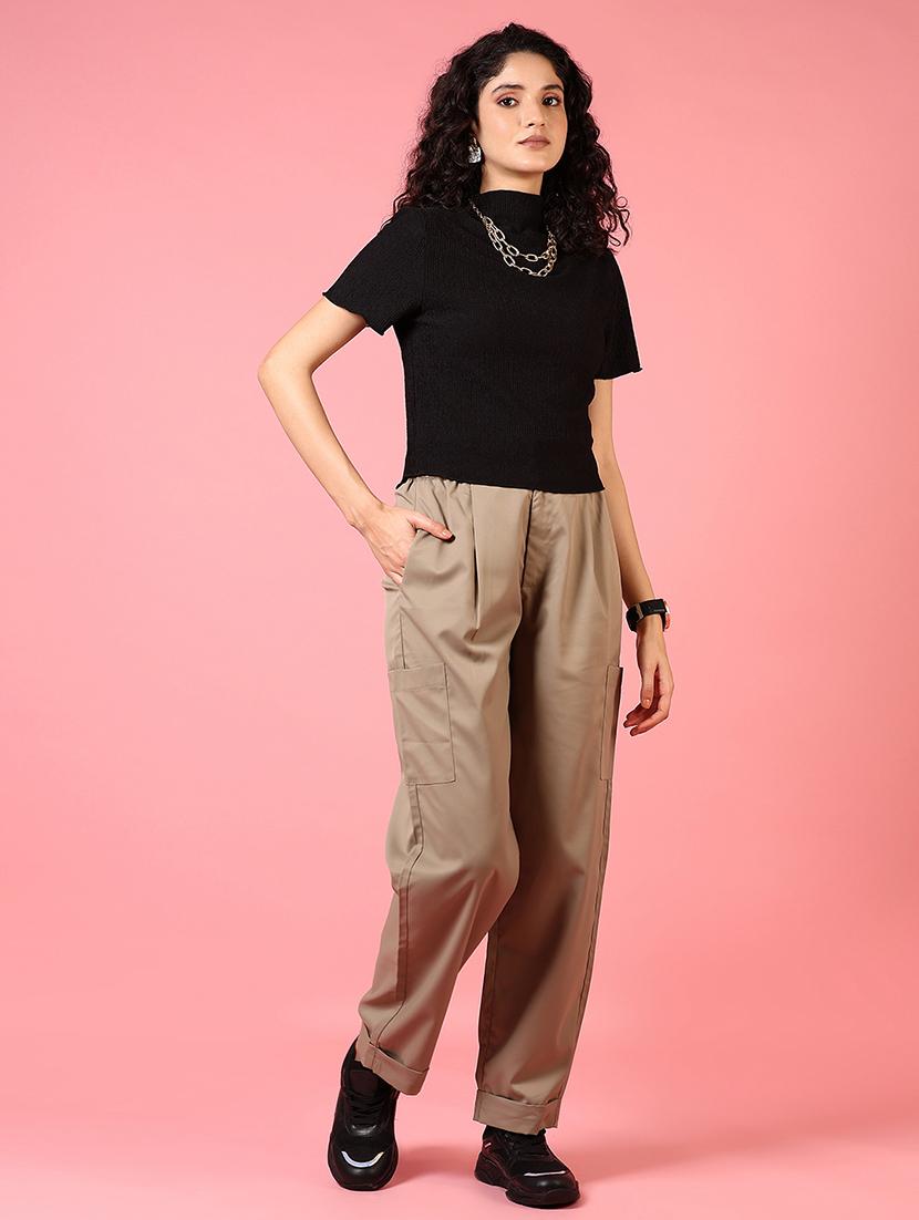 women solid high rise straight trouser - 21706752 - Standard Image - 3