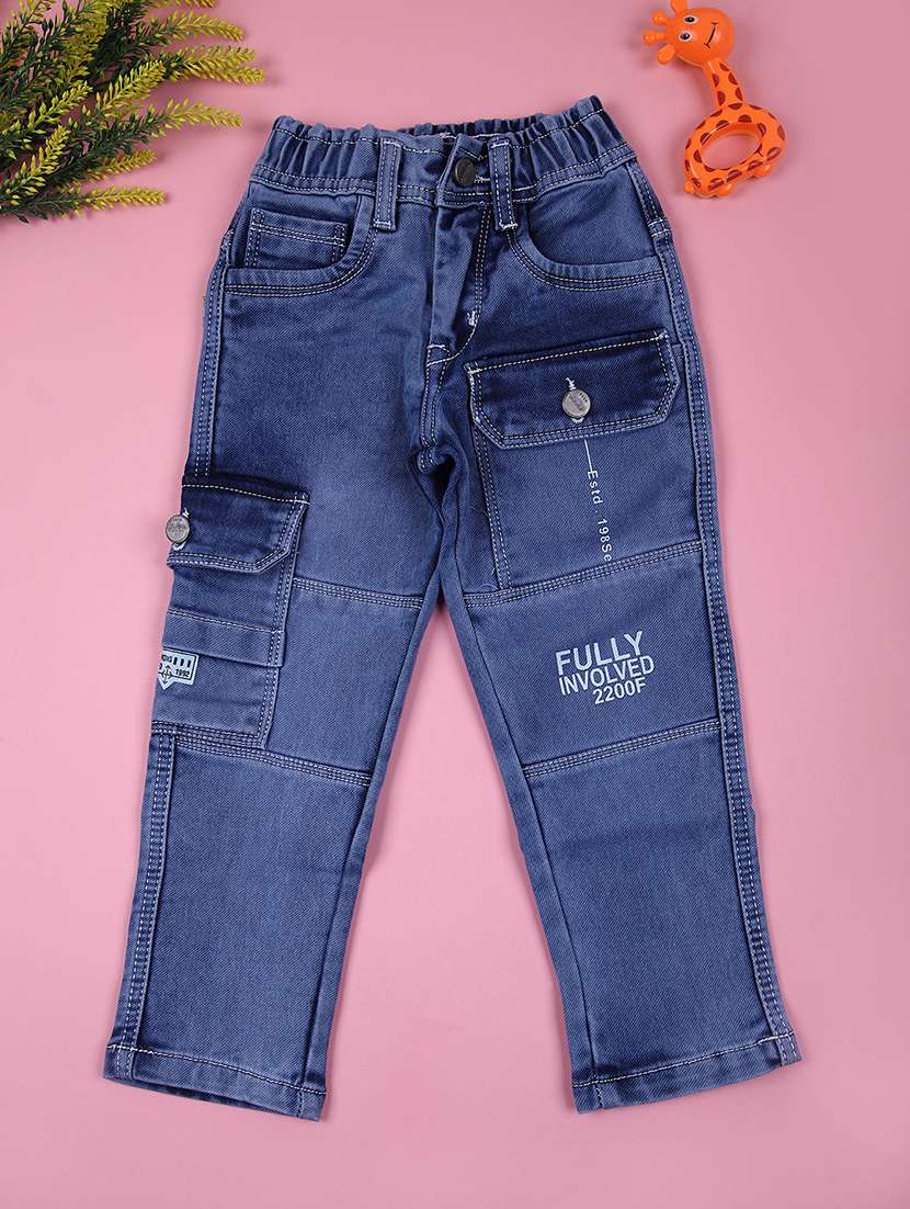 boys solid mid rise denim cargo