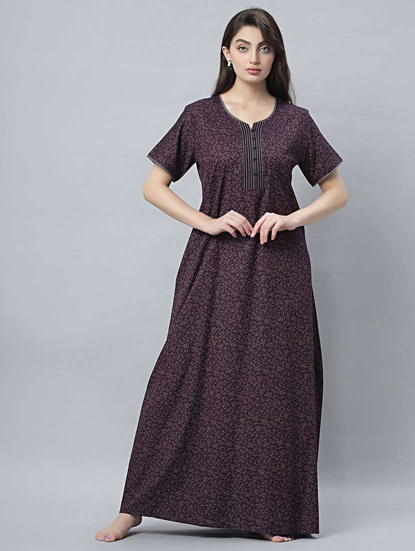 women notch neck printed nighty