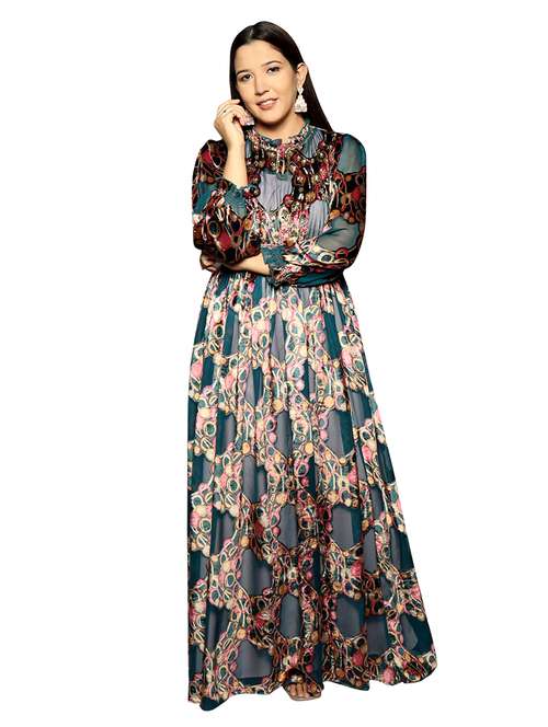 women printed long sleeve a-line dress - 21707065 -  Standard Image - 0
