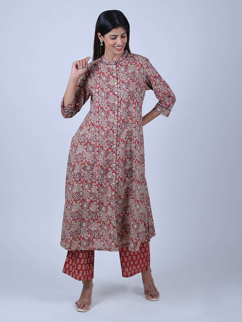 women floral printed mandarin neck kurta palazzo set  