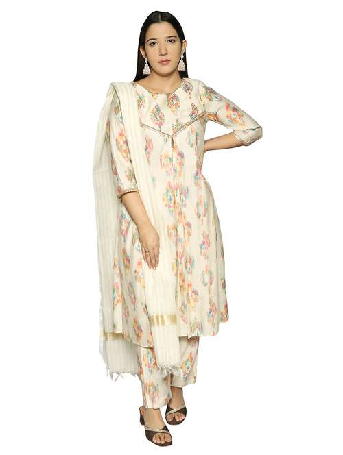 women off white printed kurta pant set with dupatta - 21707090 -  Standard Image - 0