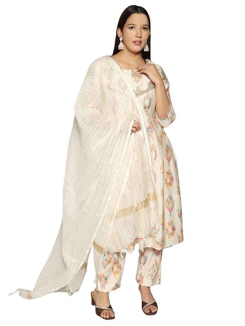 women off white printed kurta pant set with dupatta - 21707090 -  Standard Image - 3