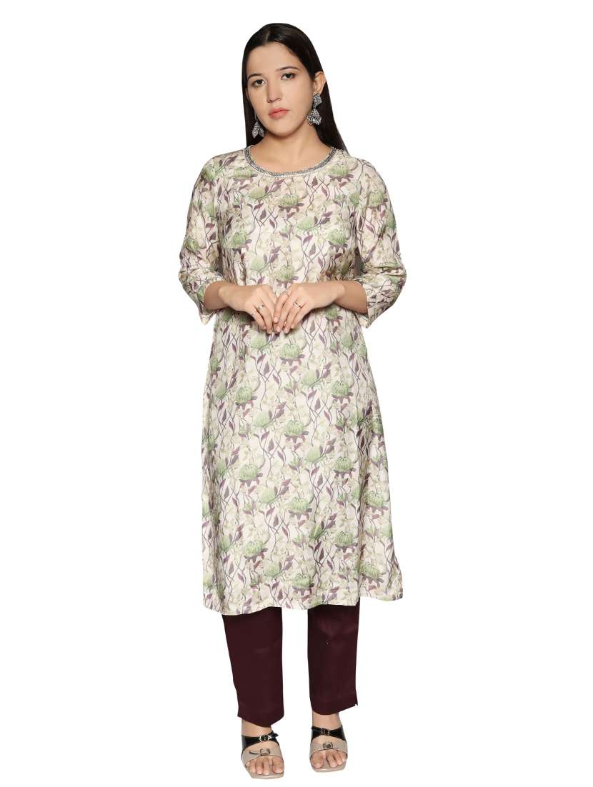 women floral round neck kurta pant set
