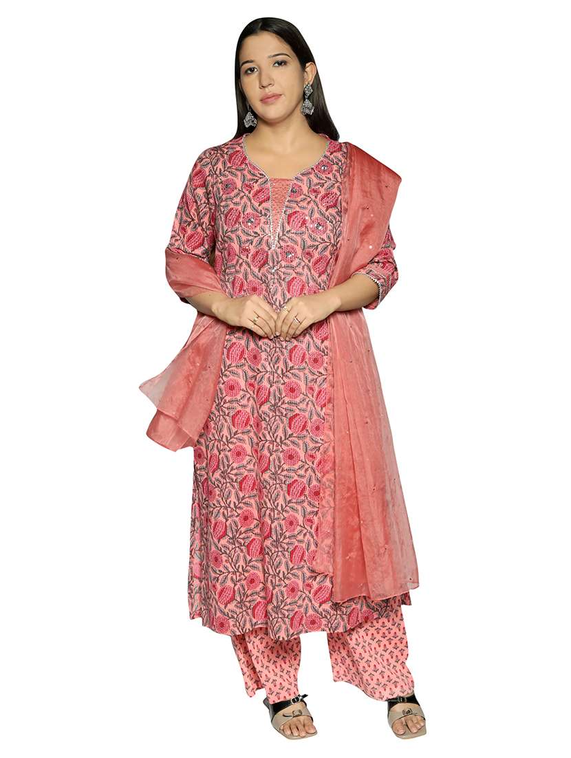women floral printed kurta palazzo set with dupatta