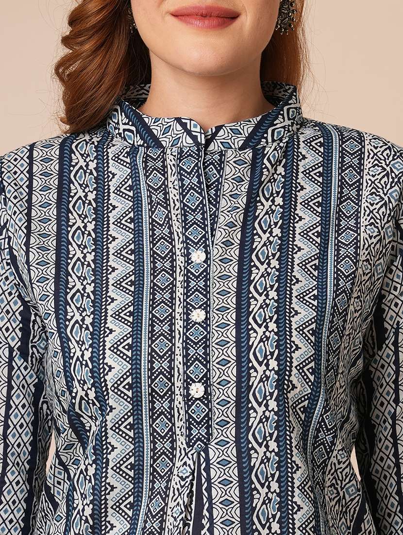women printed three quarter sleeve straight top - 21707213 -  Standard Image - 5