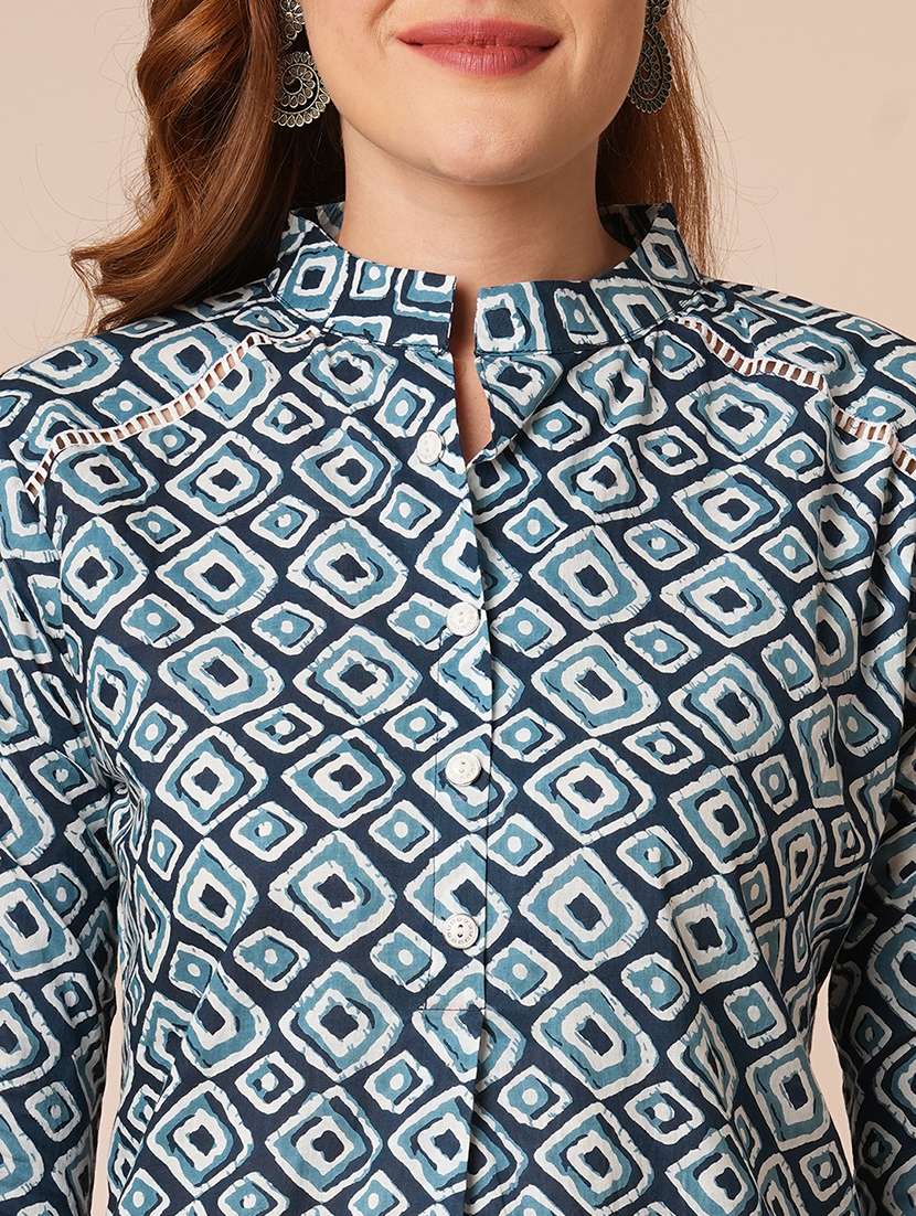 women printed three quarter sleeve a-line top - 21707215 -  Standard Image - 5