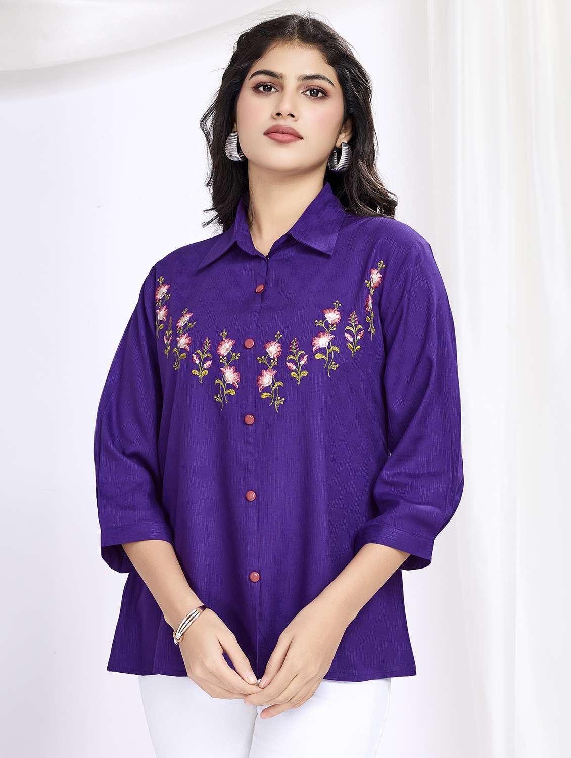 women purple embroidered regular top - 21707319 - Zoom Image - 0
