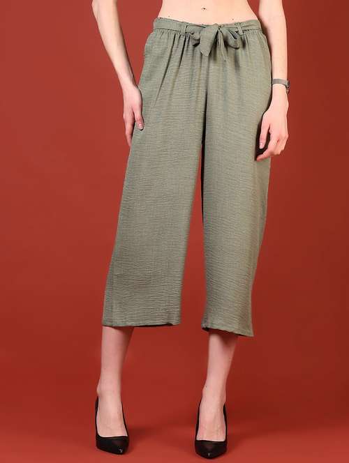 women olive solid mid rise culottes - 21707375 - Standard Image - 0