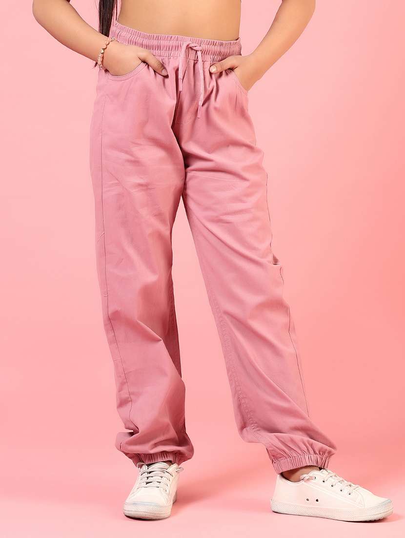 girls solid mid rise relaxed fit jogger