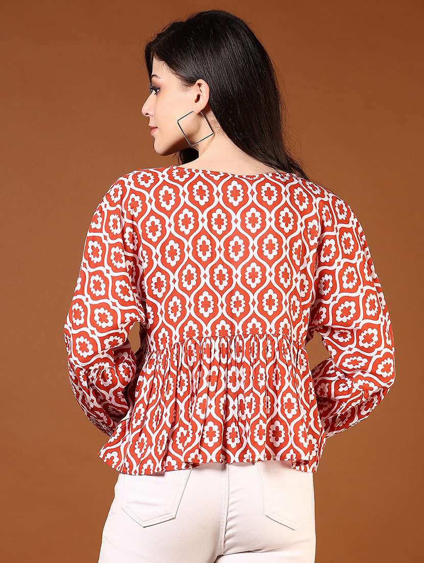 women rust printed long sleeve flared top - 21707438 - Standard Image - 3