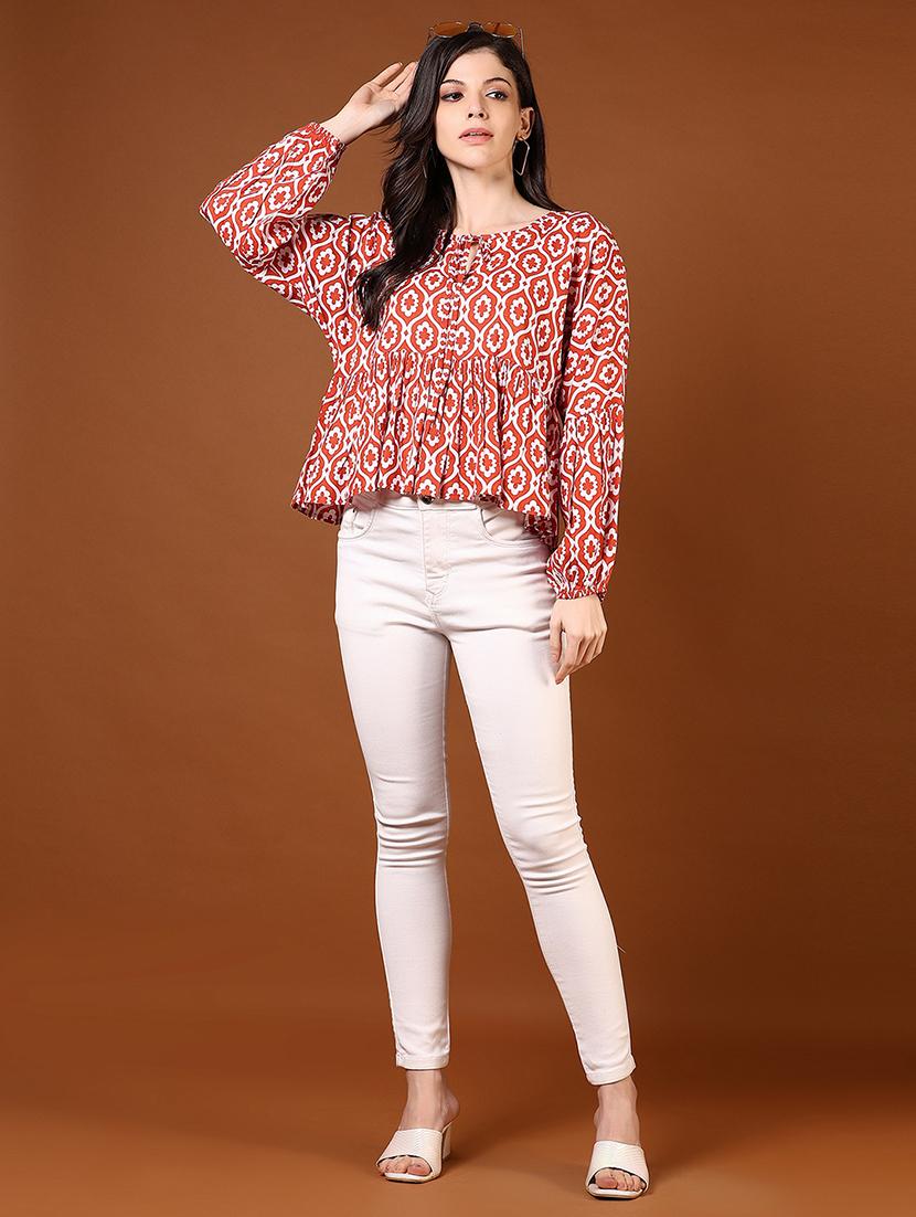 women rust printed long sleeve flared top - 21707438 - Standard Image - 5