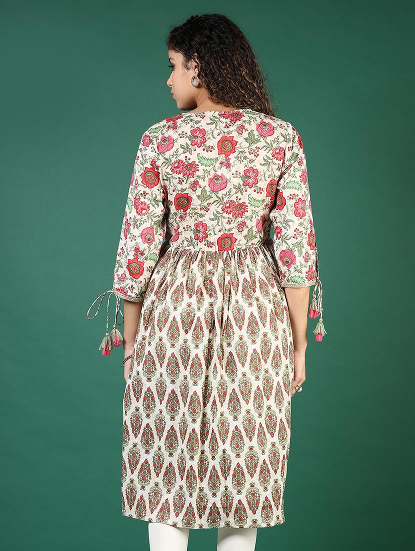 women floral three quarter sleeve flared kurta - 21707441 - Standard Image - 3