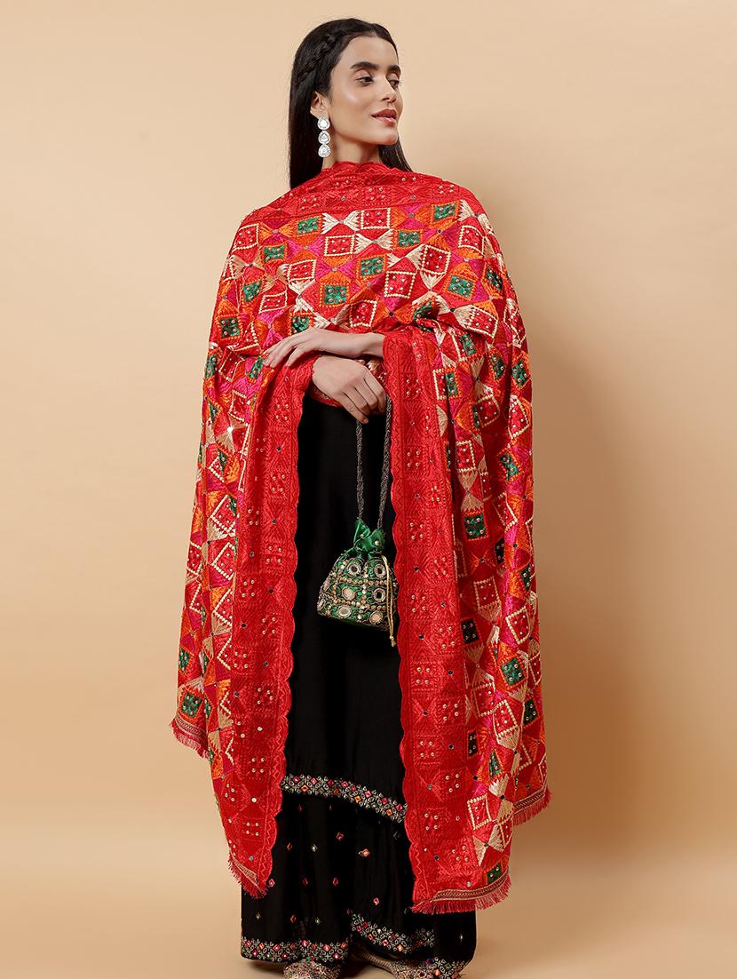 women phulkari dupatta with mirror work - 21707680 - Standard Image - 3