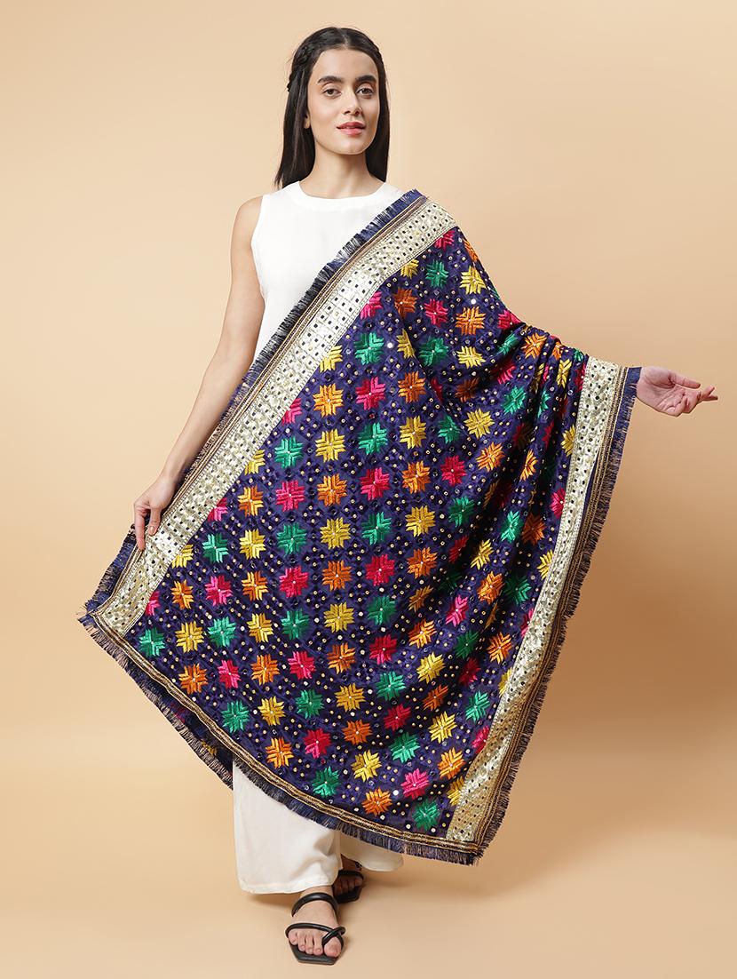 women phulkari dupatta with mirror work - 21707687 -  Zoom Image - 0
