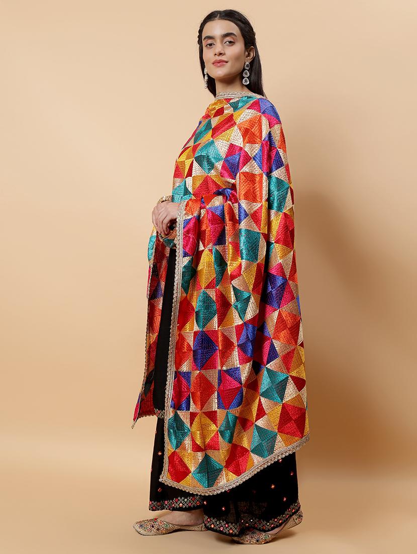 women multicolour phulkari bagh dupatta - 21707691 - Standard Image - 3