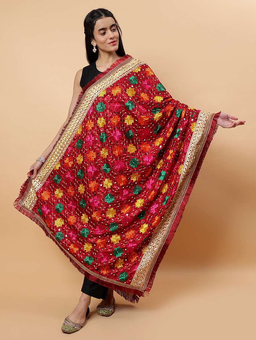 women phulkari dupatta with mirror work