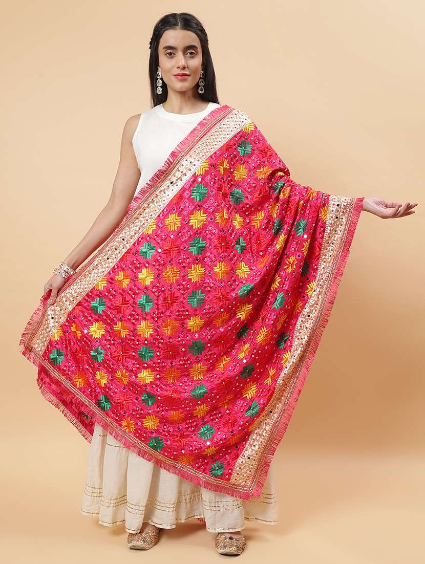 women phulkari dupatta with mirror work