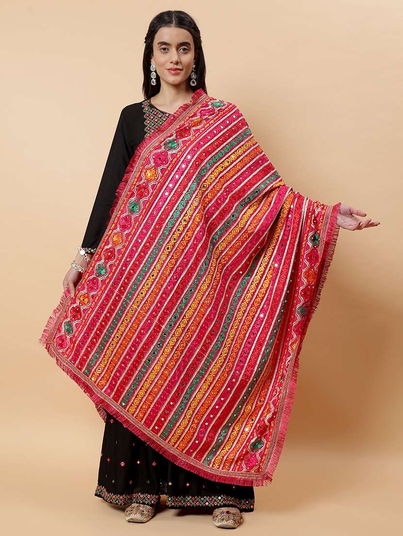 women phulkari dupatta with mirror work - 21707699 -  Zoom Image - 0