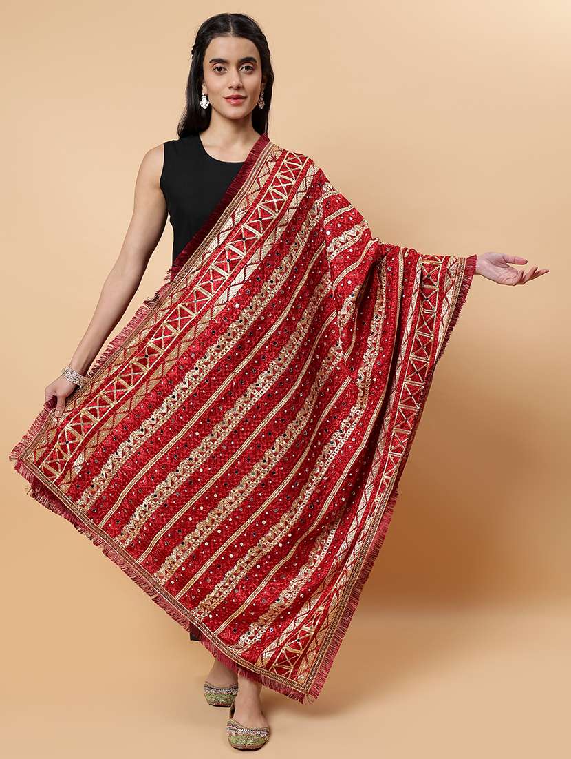 women phulkari dupatta with mirror work