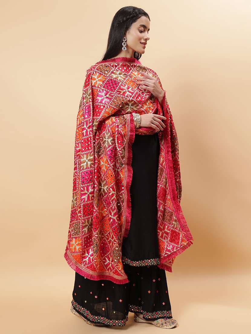 women phulkari dupatta with mirror work - 21707706 -  Standard Image - 3