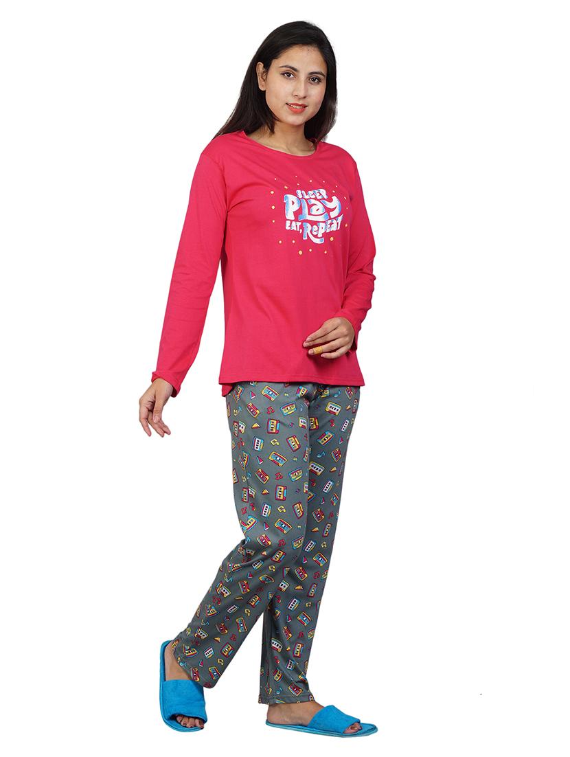 women printed nightwear t-shirt & pyjama set